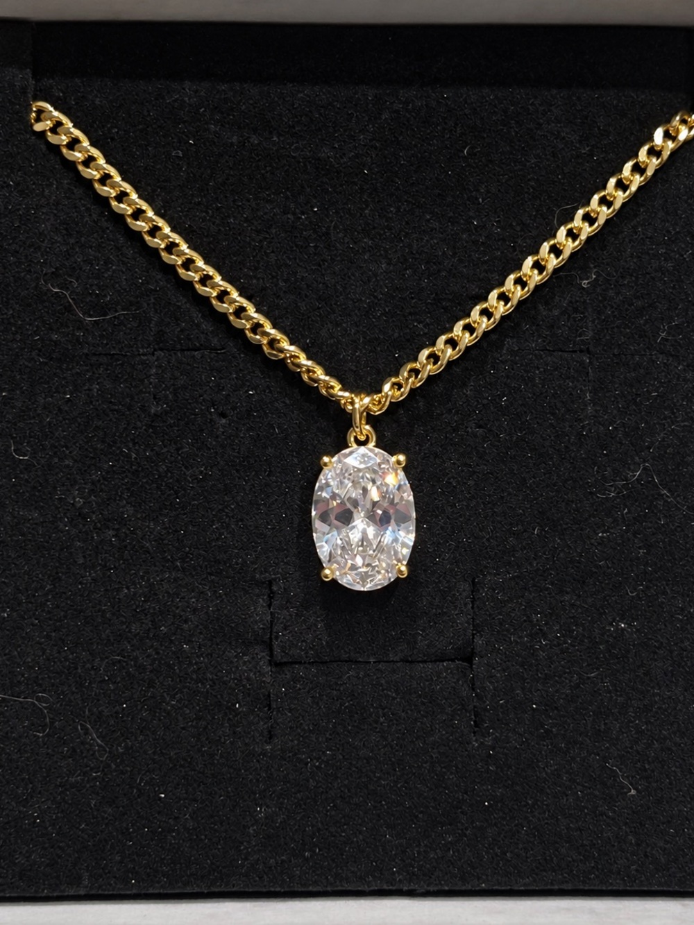 Gold Plated Chain Necklace with Oval CZ Stone